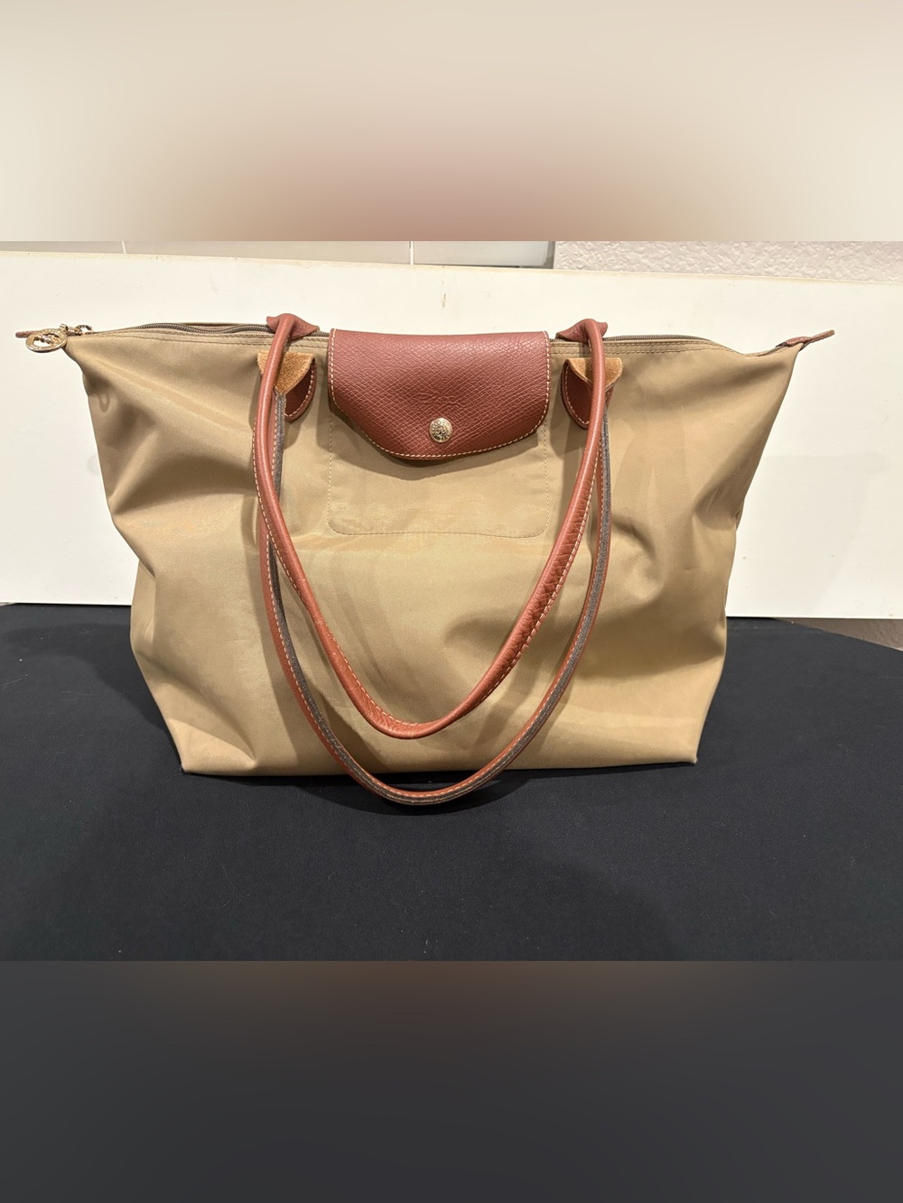 Longchamp Classic Women's Tote Bag in Beige with Brown Trim